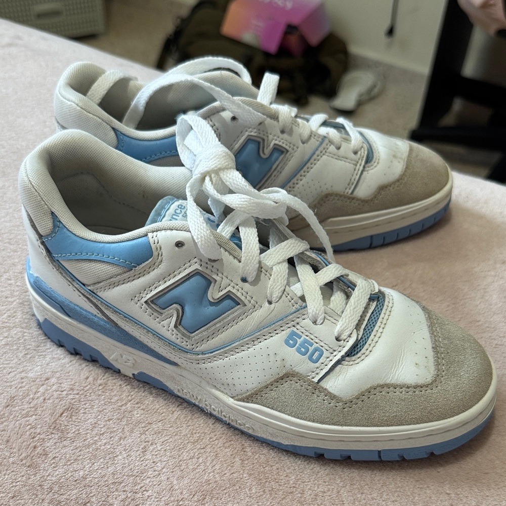 New Balance 650 White and Light Blue Sneakers